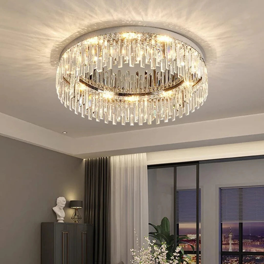 Silver Round Crystal Ceiling Lamp - Nuvé