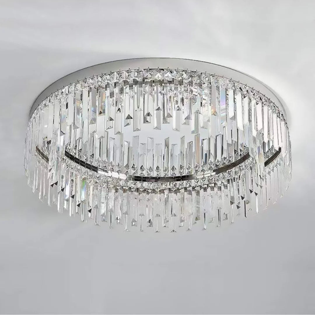 Silver Round Crystal Ceiling Lamp - Nuvé