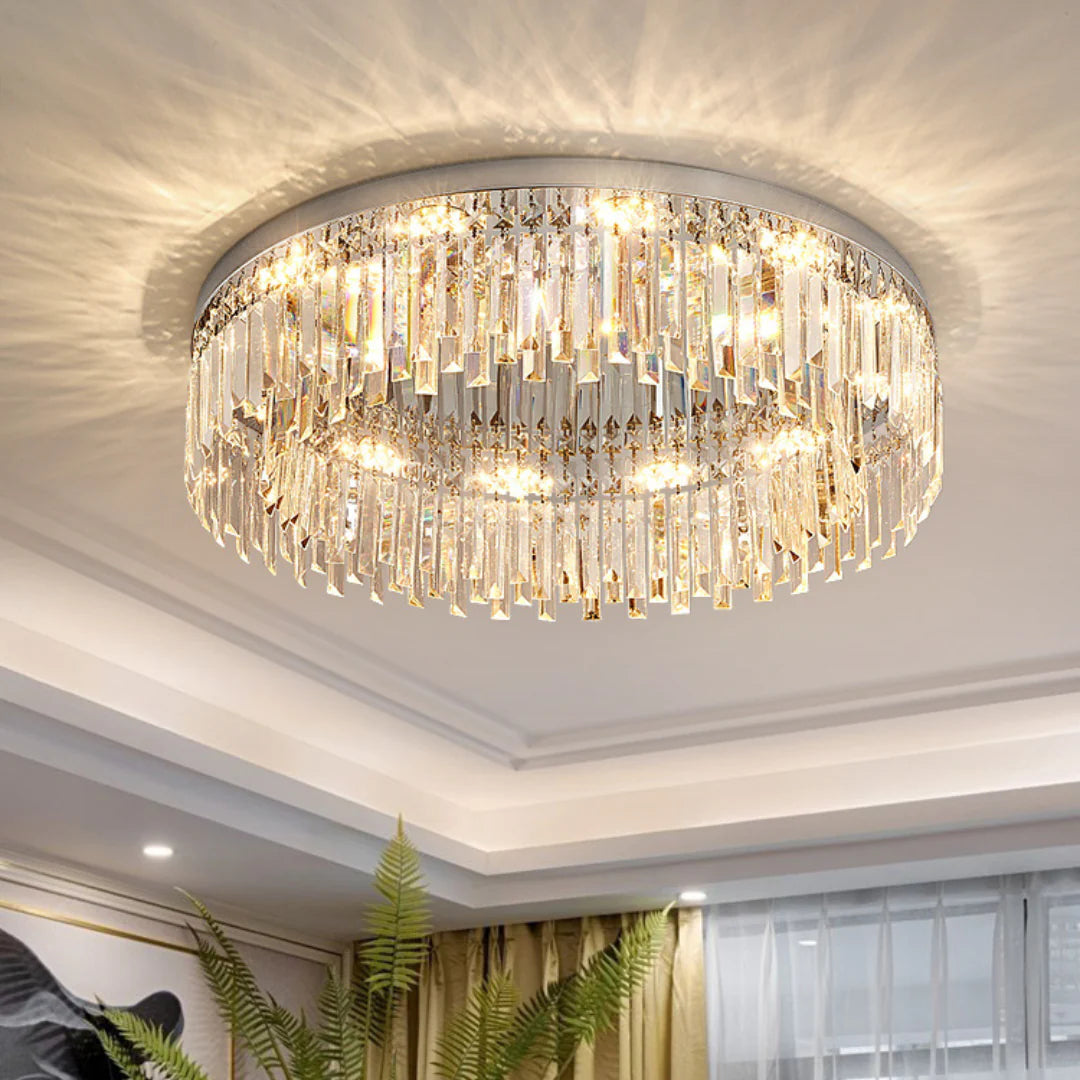 Silver Round Crystal Ceiling Lamp - Nuvé