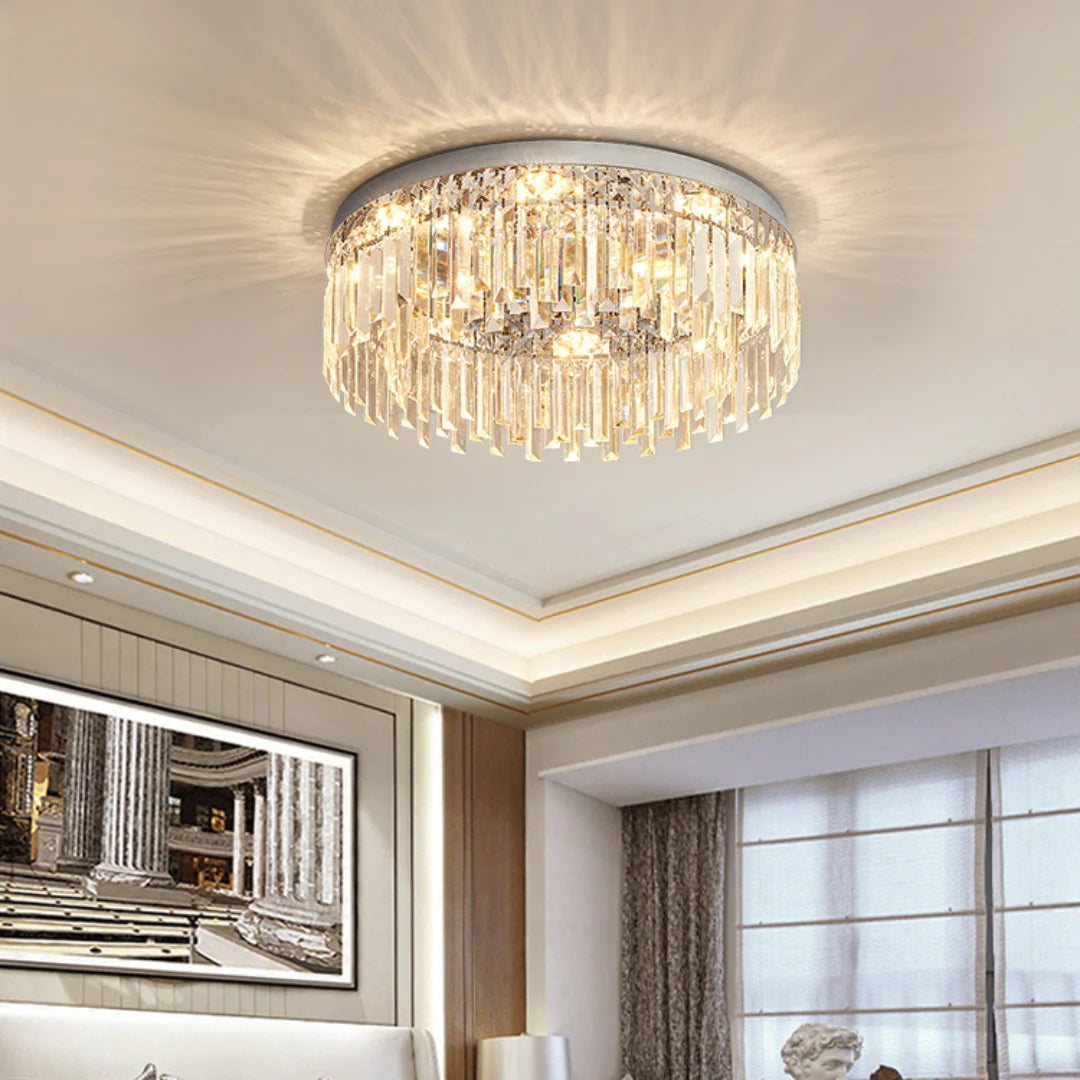 Silver Round Crystal Ceiling Lamp - Nuvé