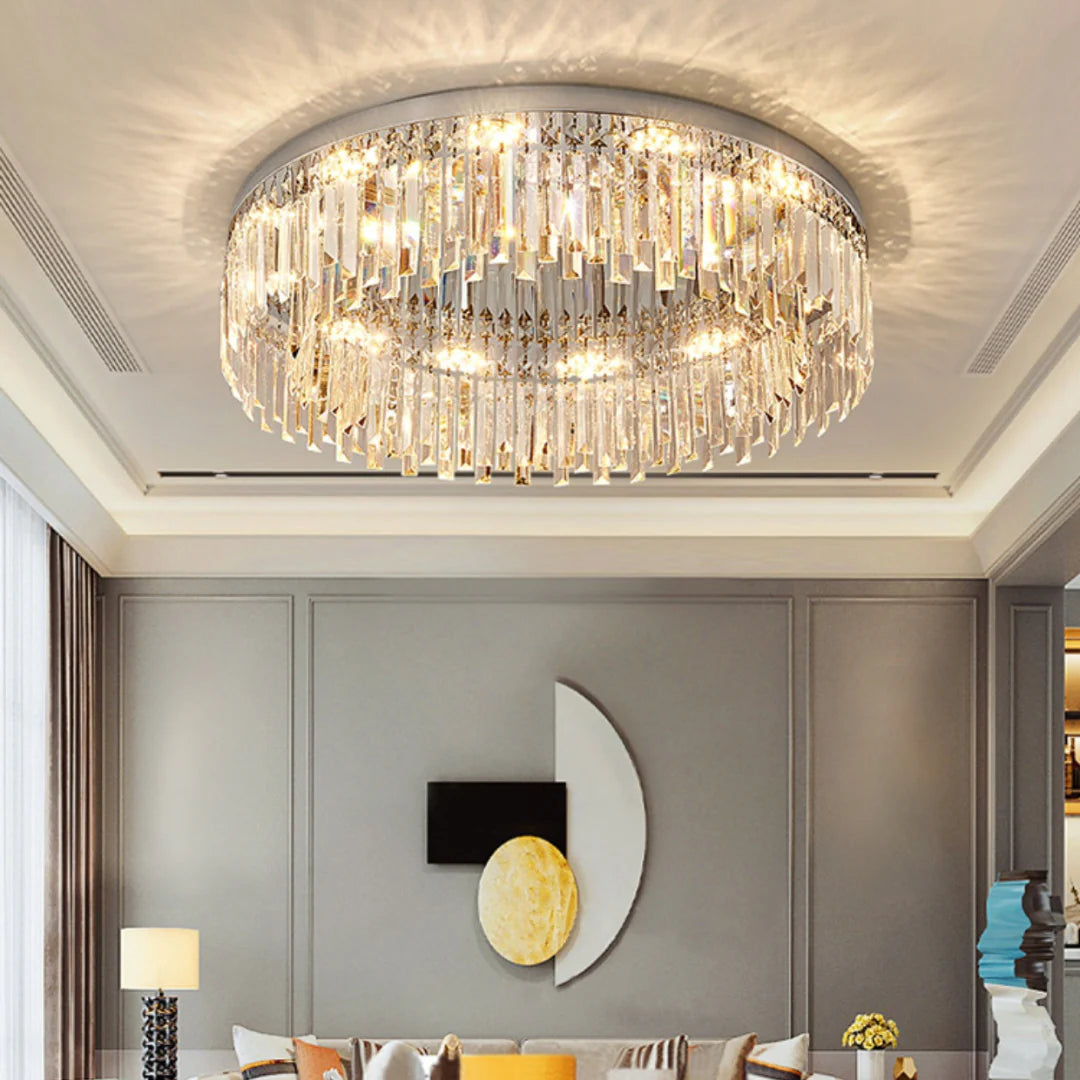 Silver Round Crystal Ceiling Lamp - Nuvé