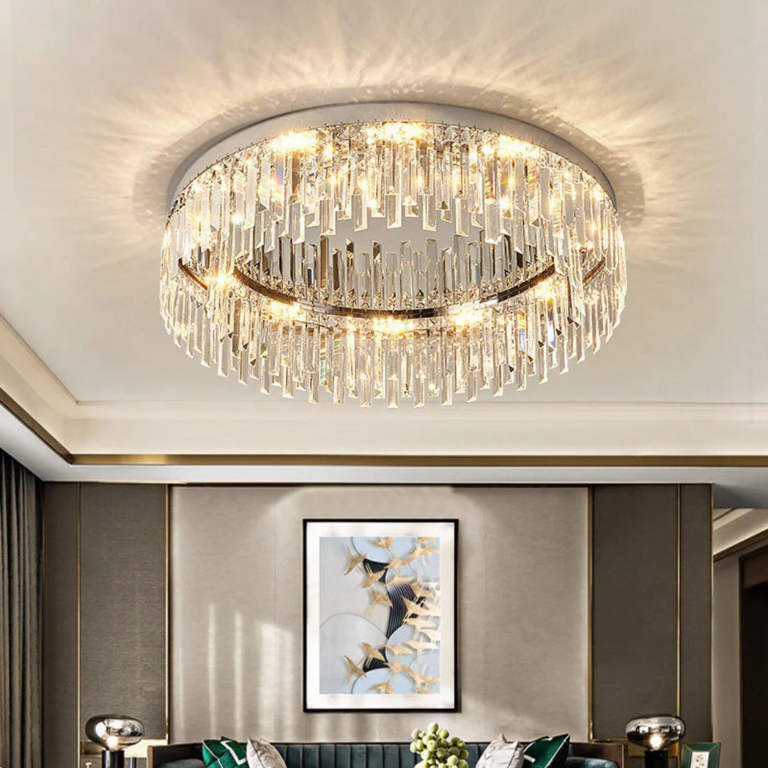 Silver Round Crystal Ceiling Lamp - Nuvé