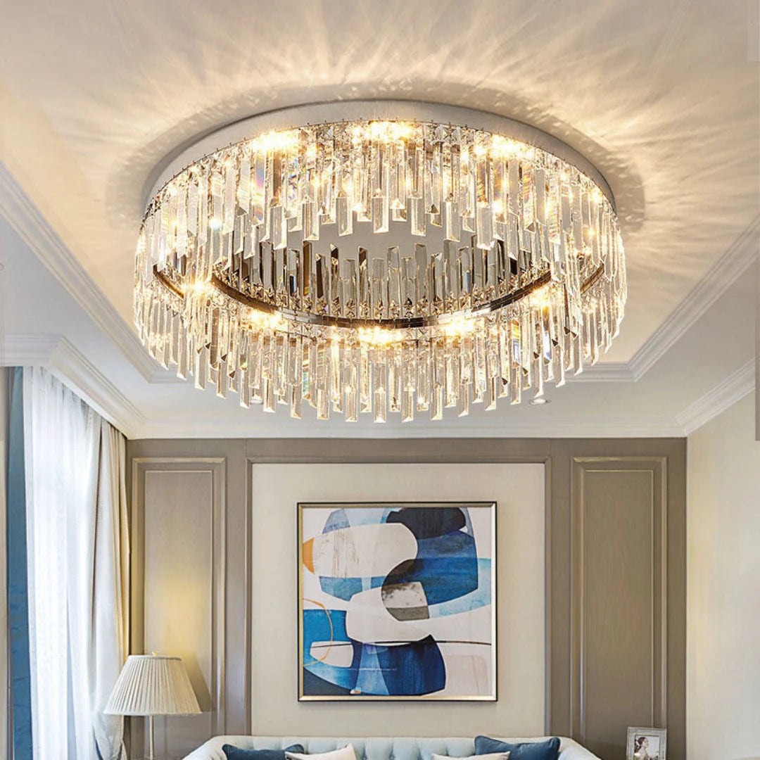 Silver Round Crystal Ceiling Lamp - Nuvé