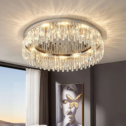 Silver Round Crystal Ceiling Lamp - Nuvé