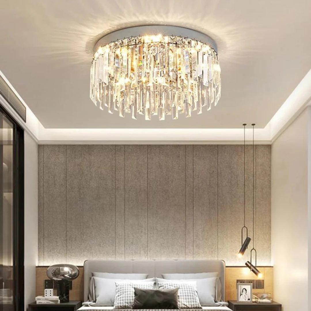 Silver Round Crystal Ceiling Lamp - Nuvé