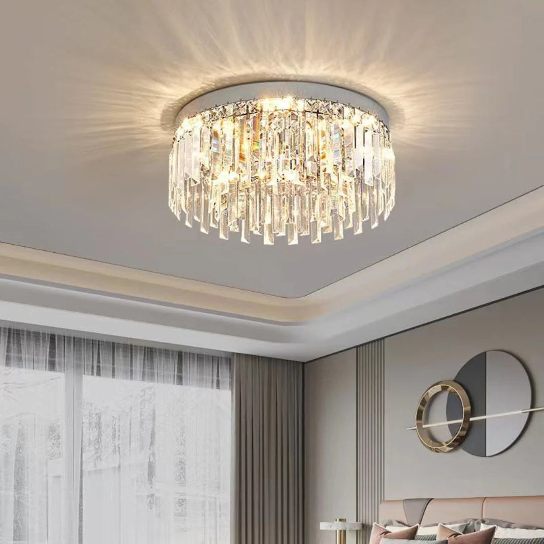 Silver Round Crystal Ceiling Lamp - Nuvé