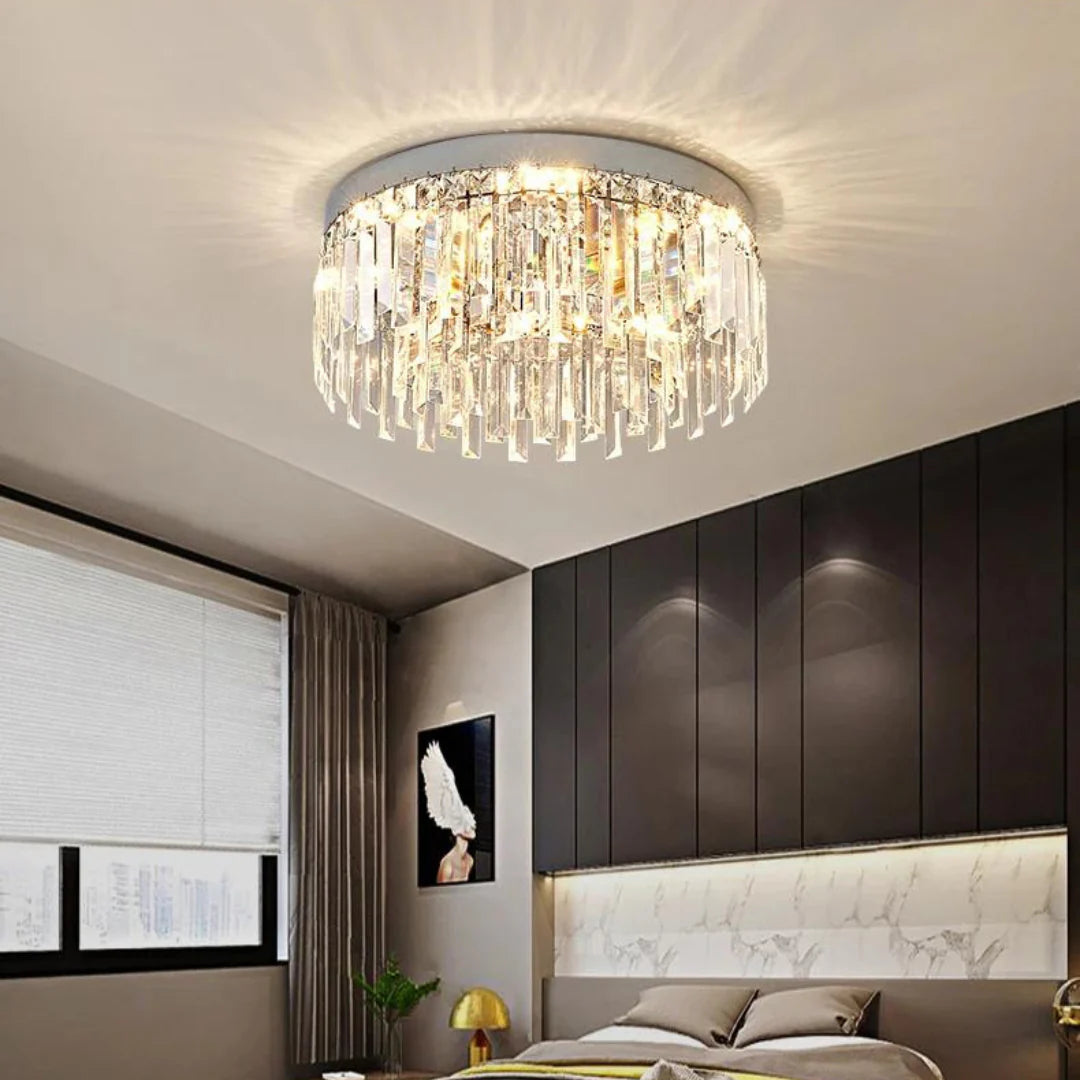 Silver Round Crystal Ceiling Lamp - Nuvé