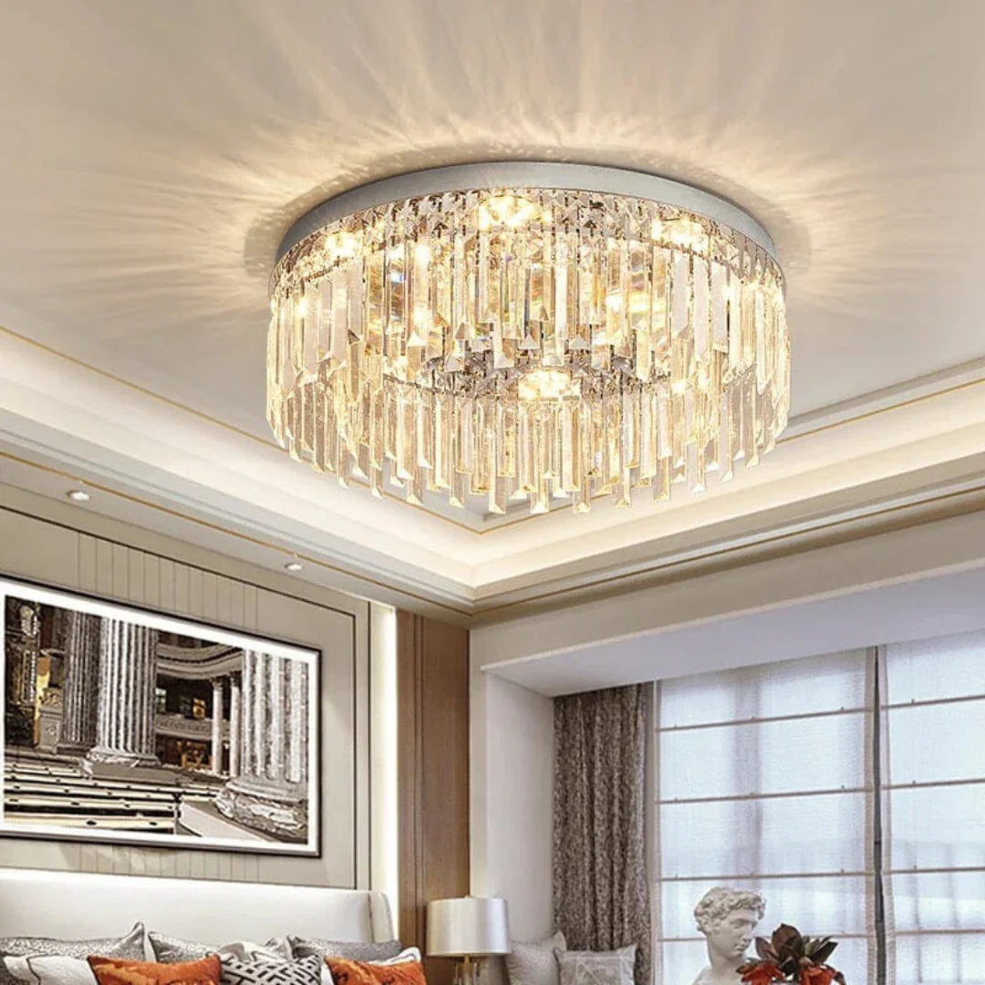 Silver Round Crystal Ceiling Lamp - Nuvé