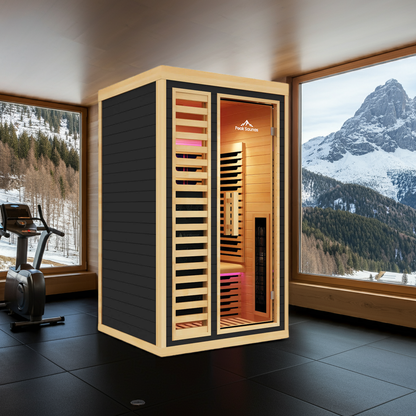 Peak Saunas Shasta 1-Person Full Spectrum Infrared Sauna with XL Medical-Grade Red Light Therapy & Smart WiFi App Control - Nuvé
