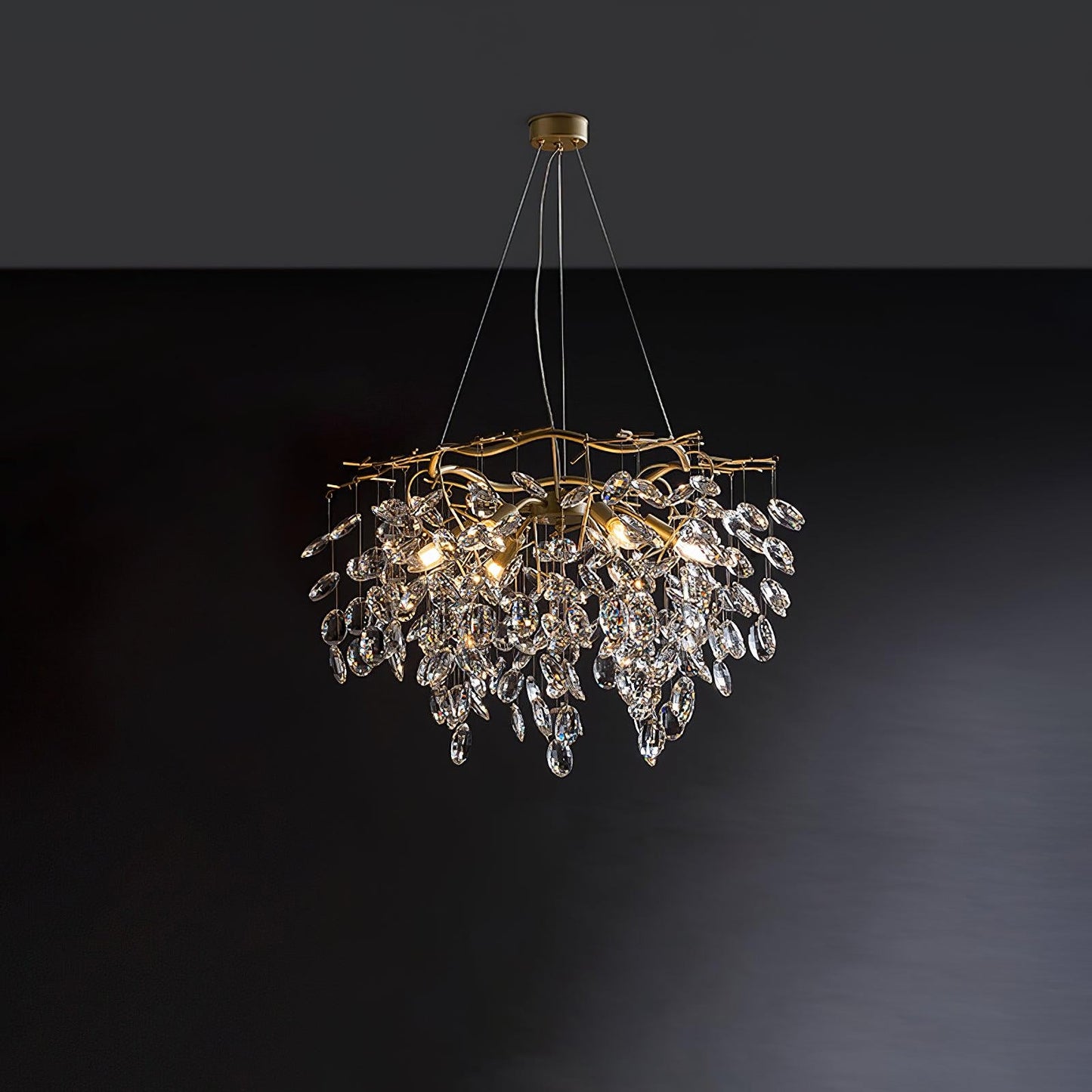 Korewolamp Sofia Crystal Chandelier with hanging crystal prisms and elegant metal frame, decorative lighting fixture.