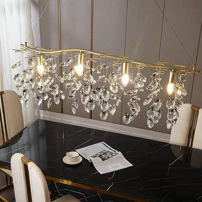 Korewolamp Sofia Crystal Chandelier with hanging crystal accents and elegant design, showcasing multiple light bulbs and ornate details.