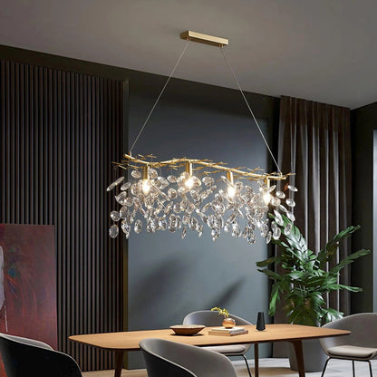 Korewolamp Sofia Crystal Chandelier with multiple hanging crystal prisms and elegant design, perfect for luxurious interior lighting.