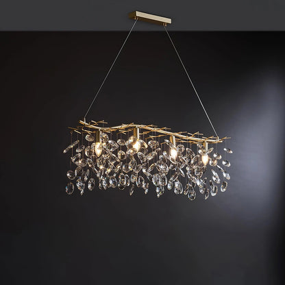 Korewolamp Sofia Crystal Chandelier with cascading crystal strands and elegant design, hanging from a ceiling fixture.