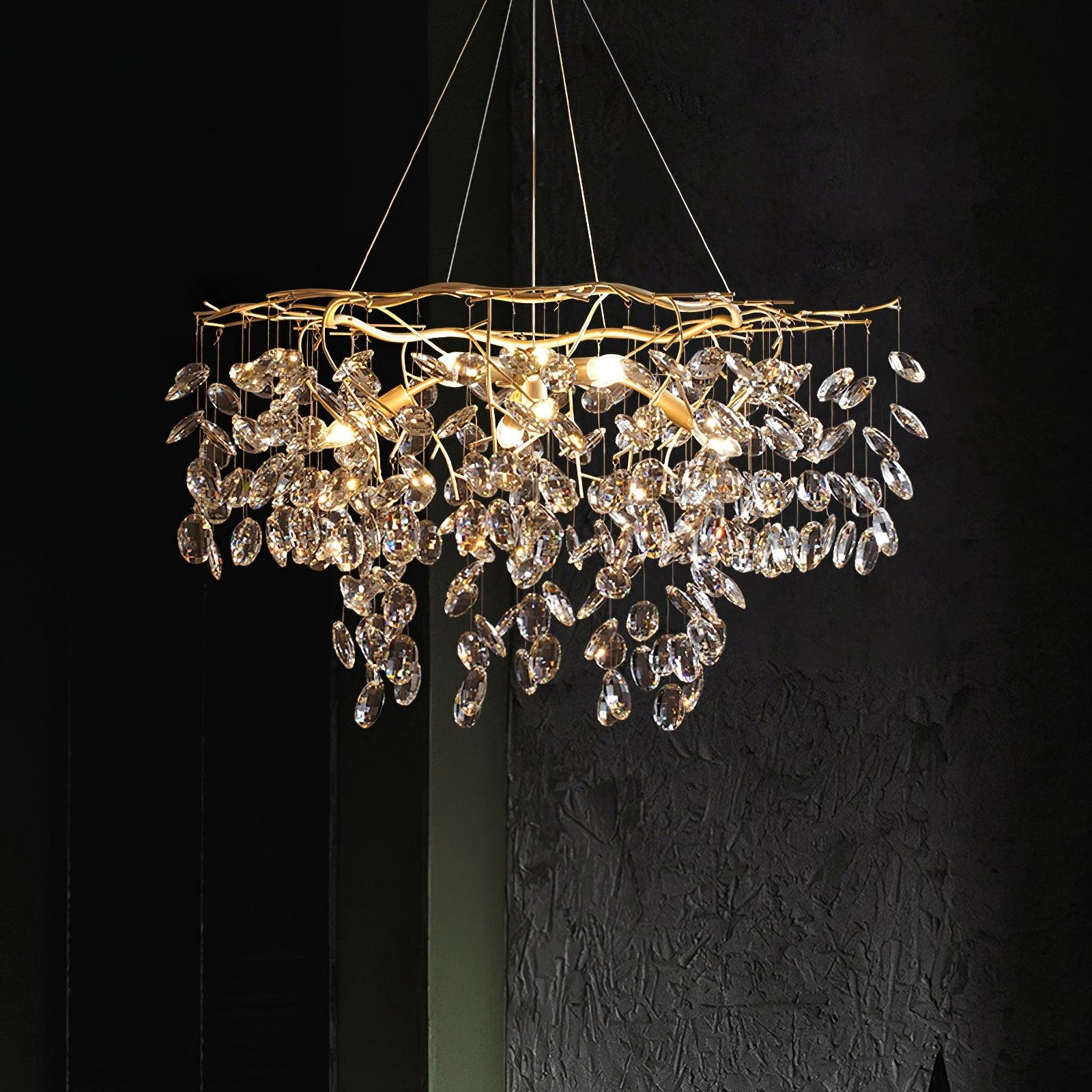 Korewolamp Sofia Crystal Chandelier with multiple hanging crystal prisms and elegant design for luxurious interior lighting.