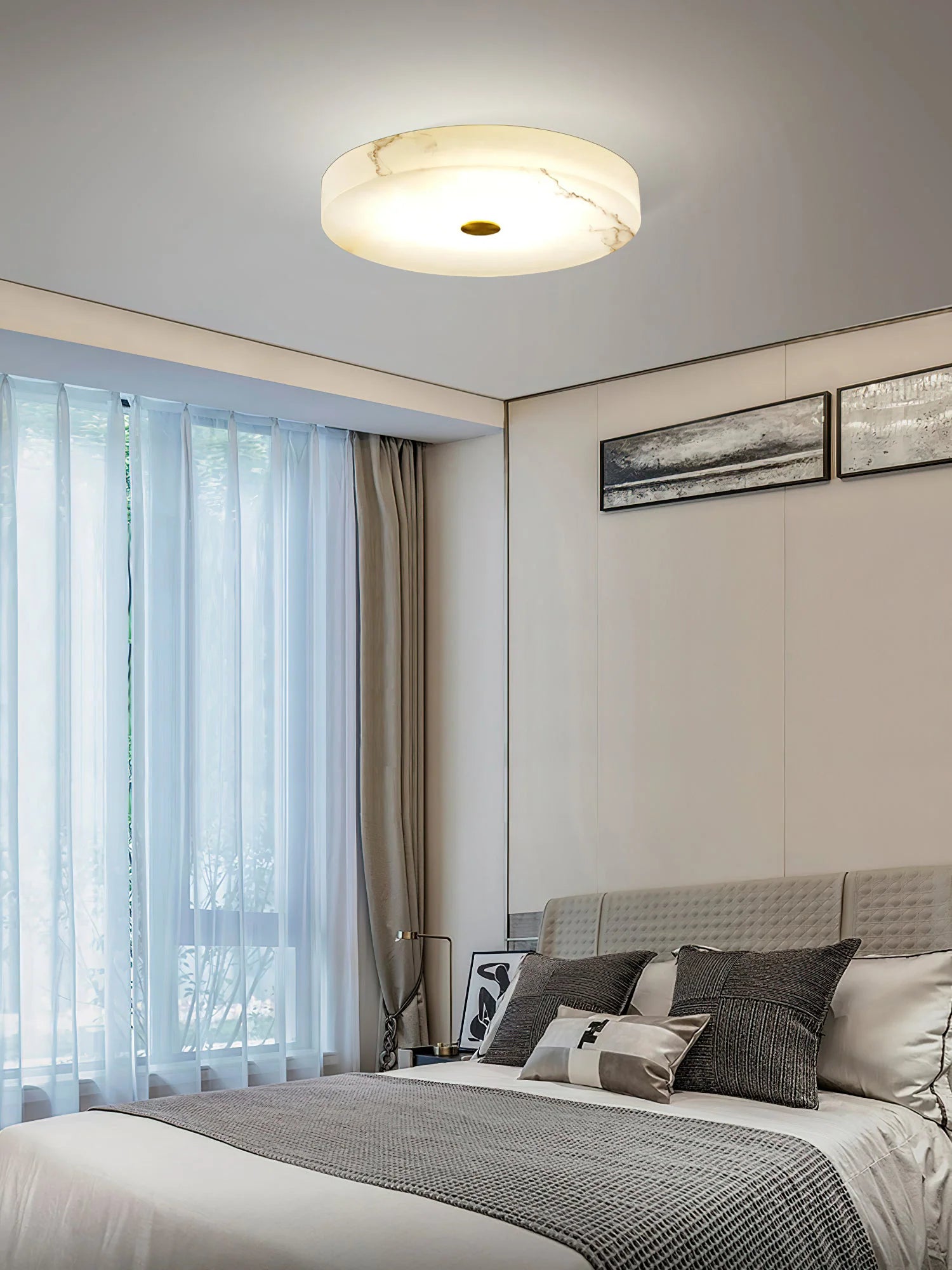 Round Sophie White Alabaster Ceiling Lamp - Nuvé