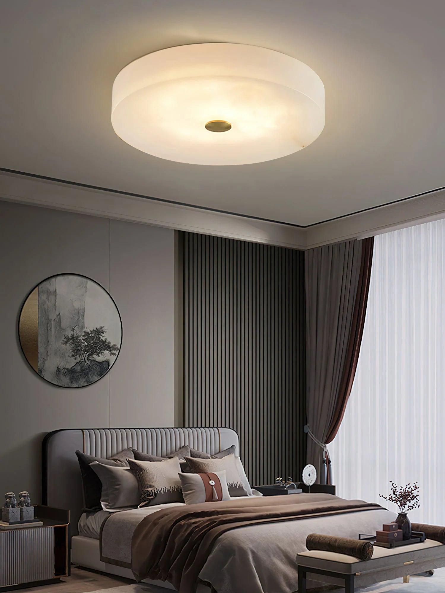 Round Sophie White Alabaster Ceiling Lamp - Nuvé