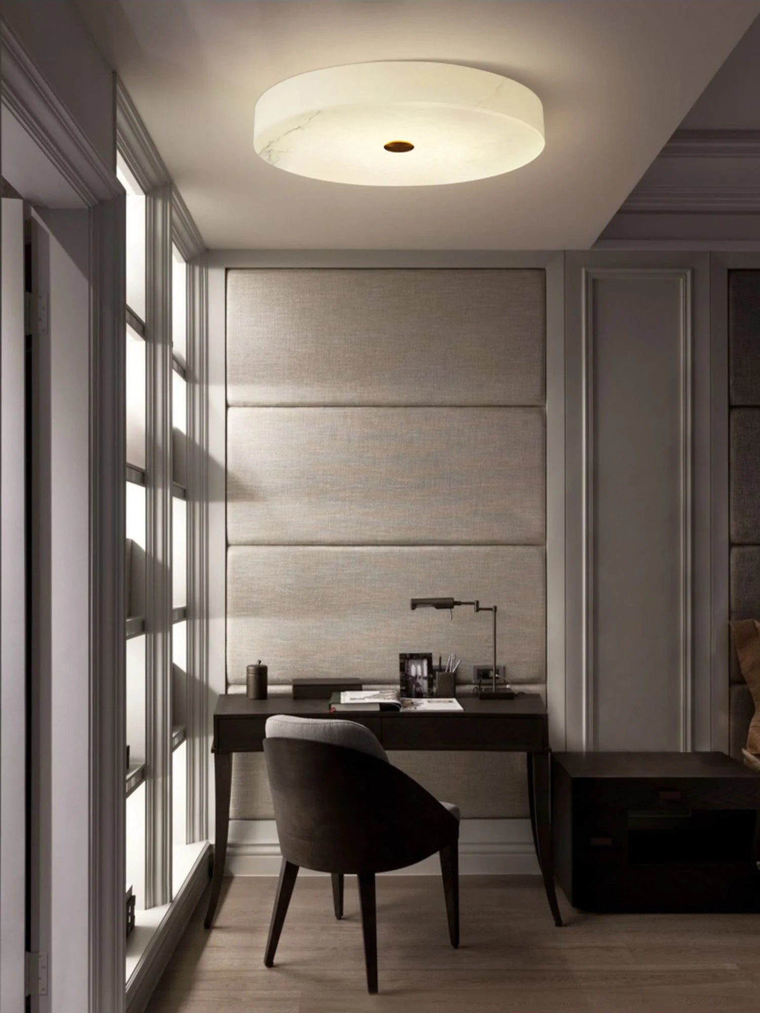 Round Sophie White Alabaster Ceiling Lamp - Nuvé