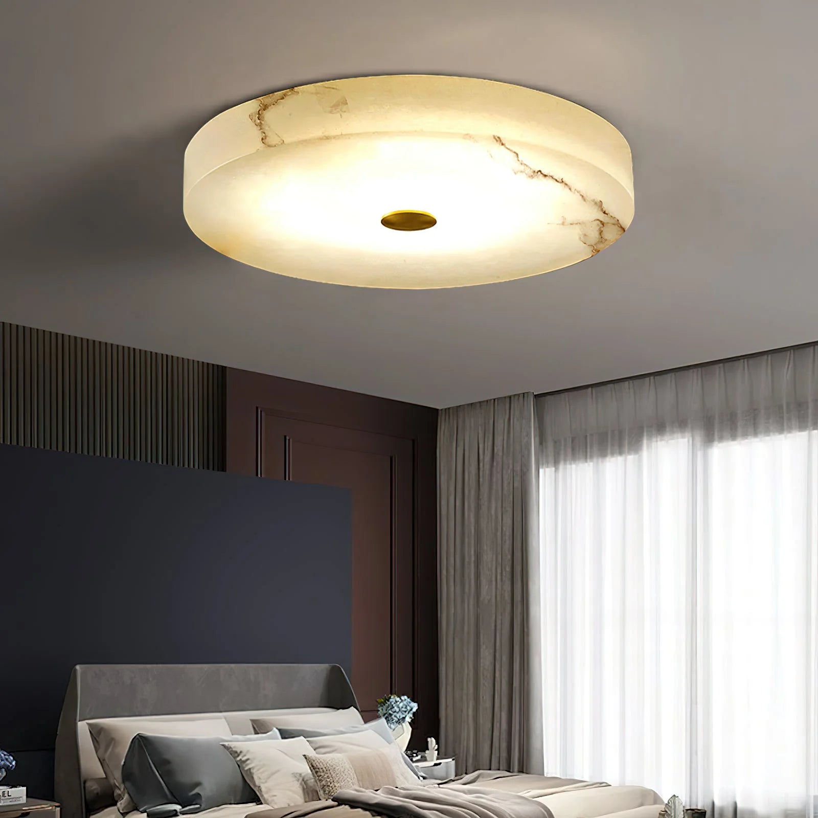 Round Sophie White Alabaster Ceiling Lamp - Nuvé