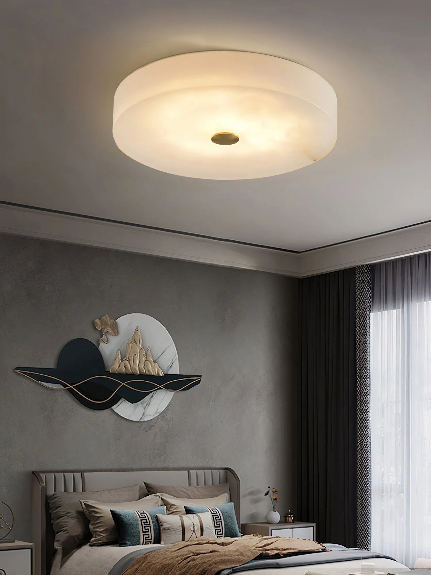 Round Sophie White Alabaster Ceiling Lamp - Nuvé