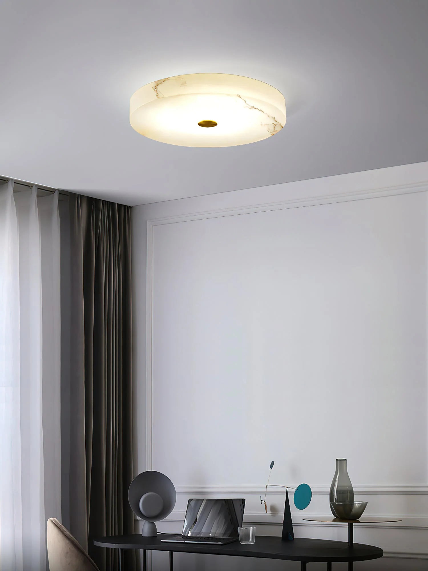 Round Sophie White Alabaster Ceiling Lamp - Nuvé