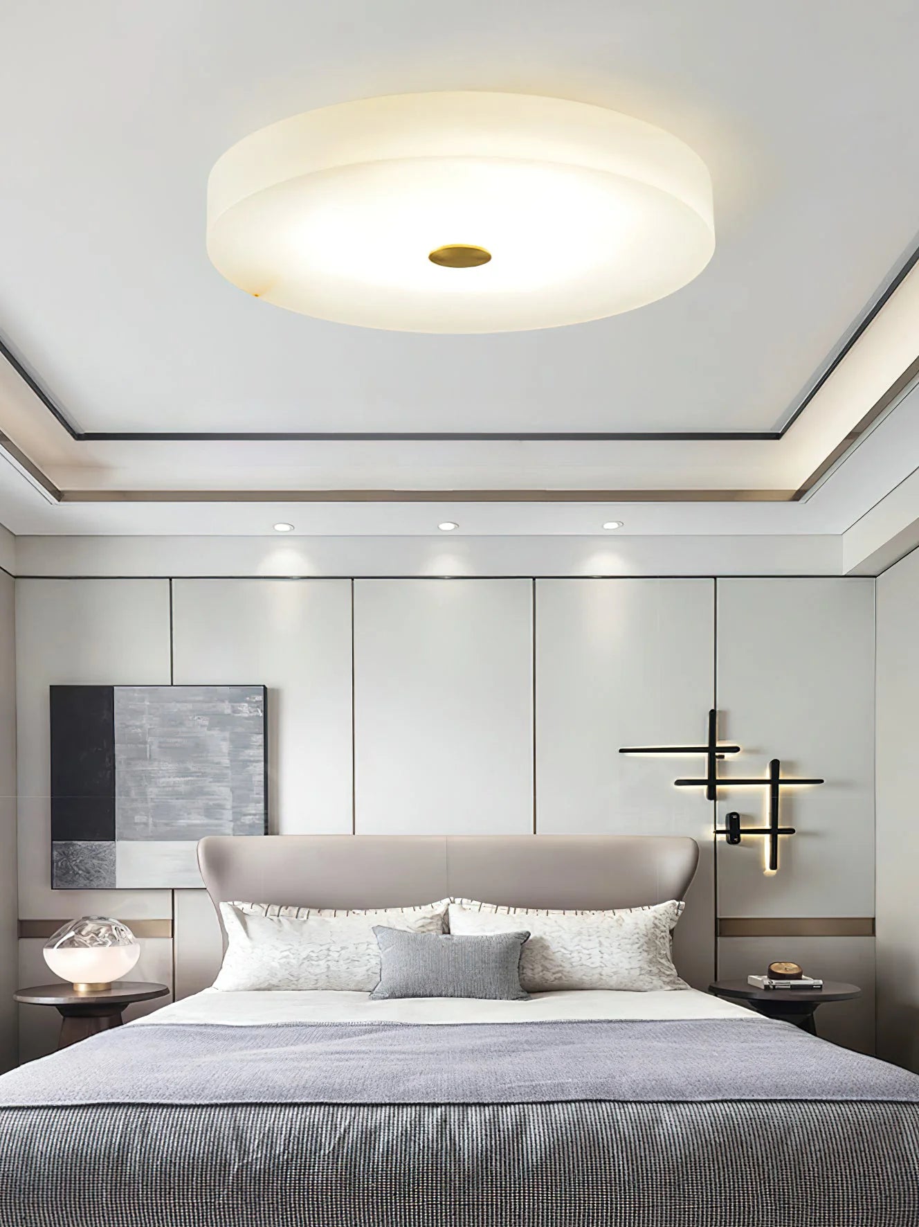 Round Sophie White Alabaster Ceiling Lamp - Nuvé