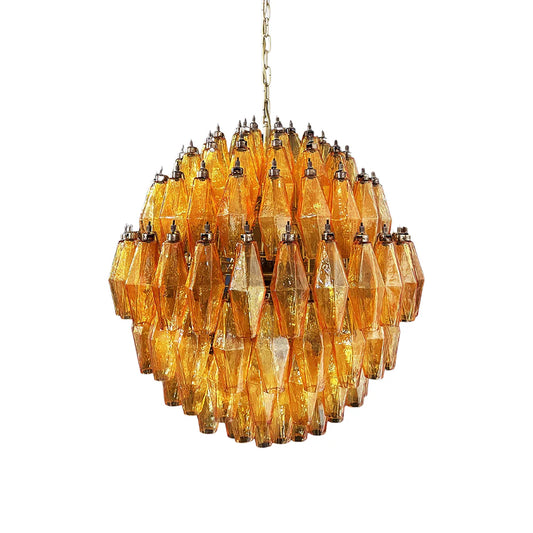 Spherical Murano Poliedri Amber Glass Chandelier - Nuvé