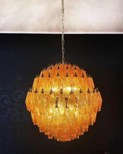 Spherical Murano Poliedri Amber Glass Chandelier - Nuvé