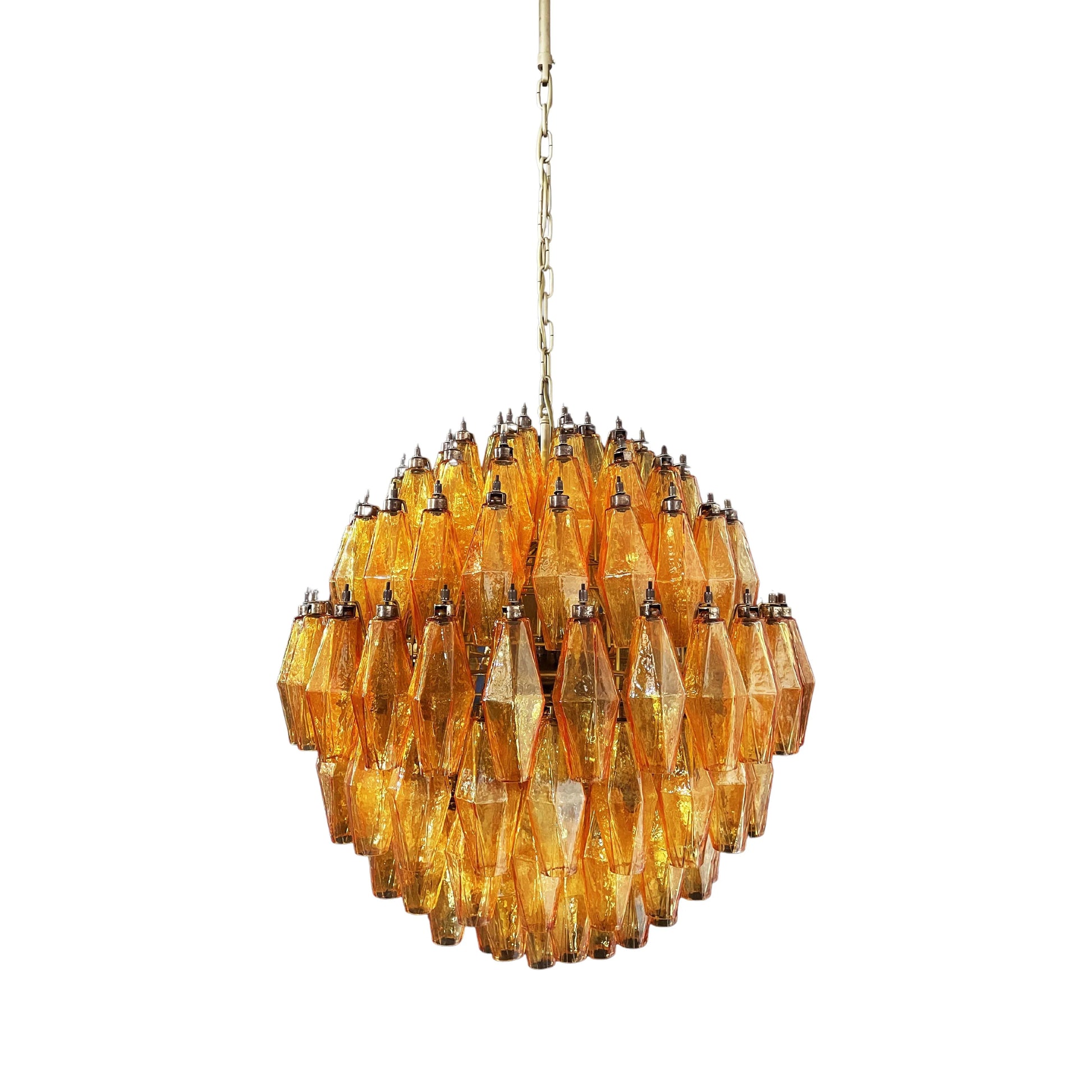 Spherical Murano Poliedri Amber Glass Chandelier - Nuvé