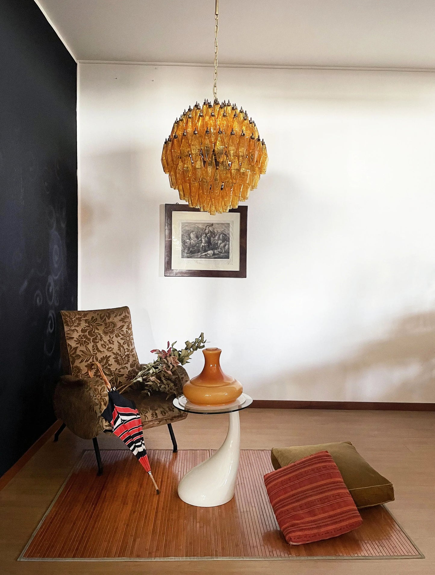 Spherical Murano Poliedri Amber Glass Chandelier - Nuvé