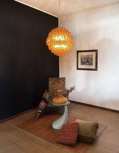 Spherical Murano Poliedri Amber Glass Chandelier - Nuvé