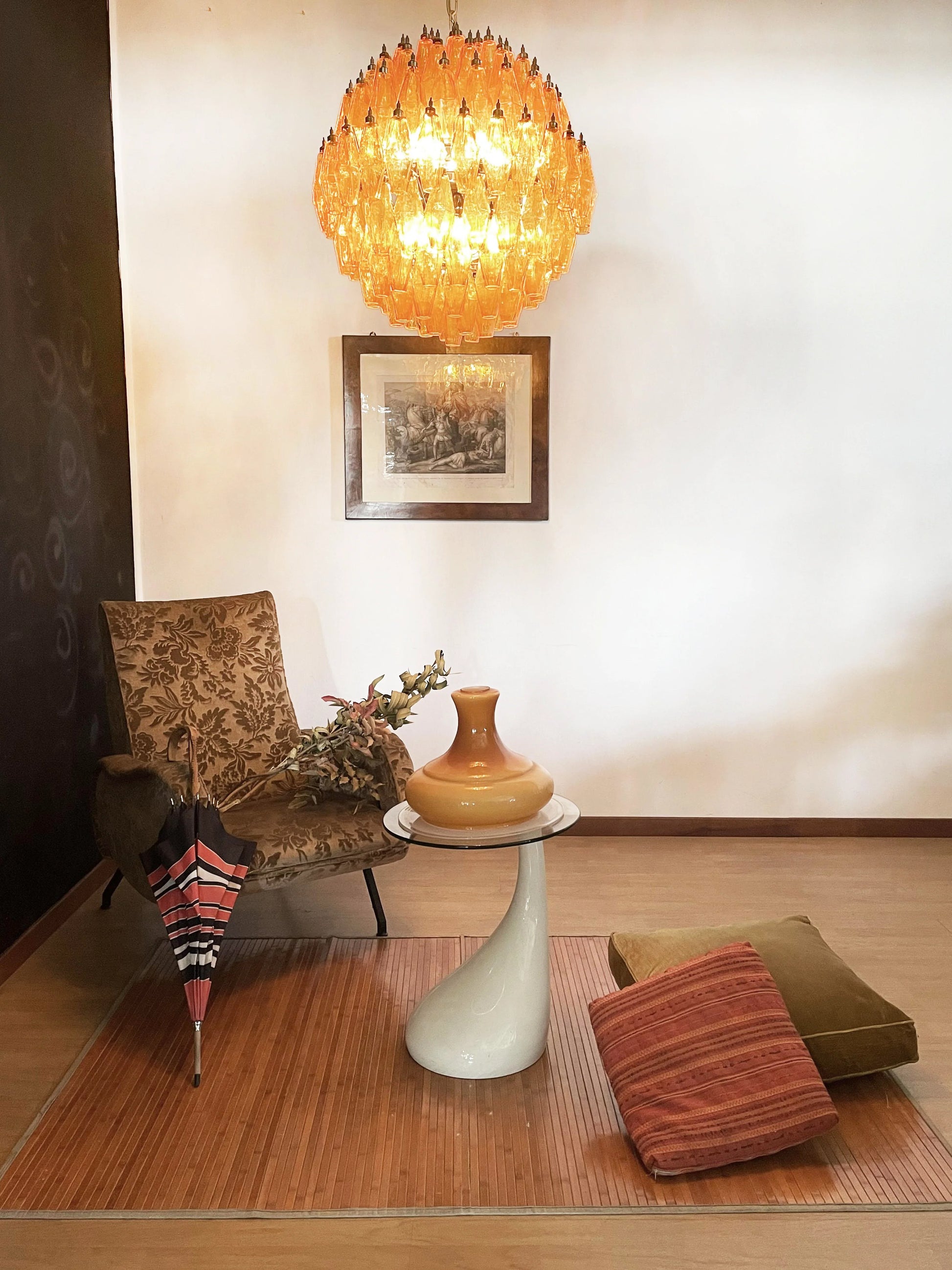 Spherical Murano Poliedri Amber Glass Chandelier - Nuvé