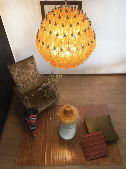 Spherical Murano Poliedri Amber Glass Chandelier - Nuvé