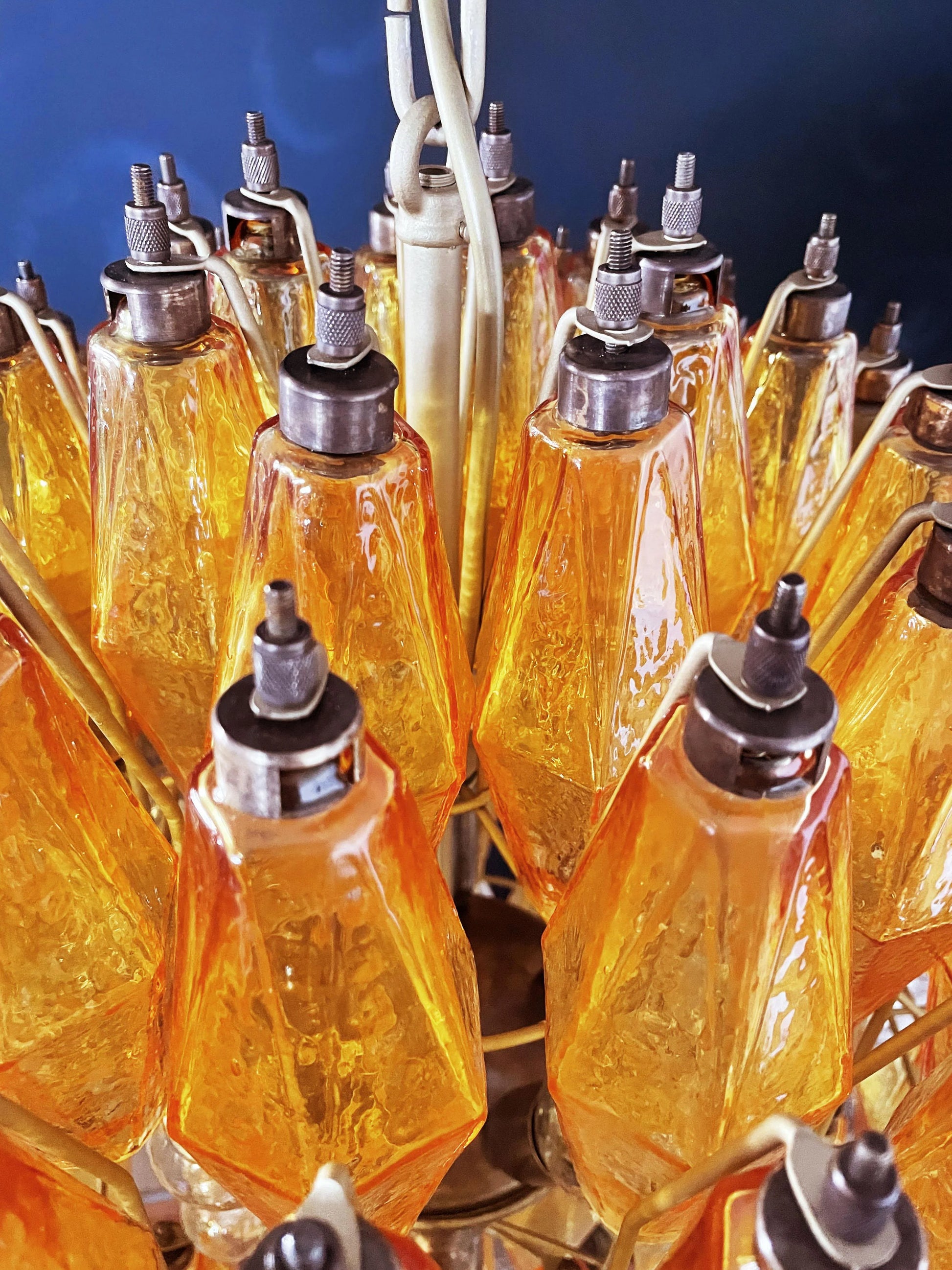 Spherical Murano Poliedri Amber Glass Chandelier - Nuvé