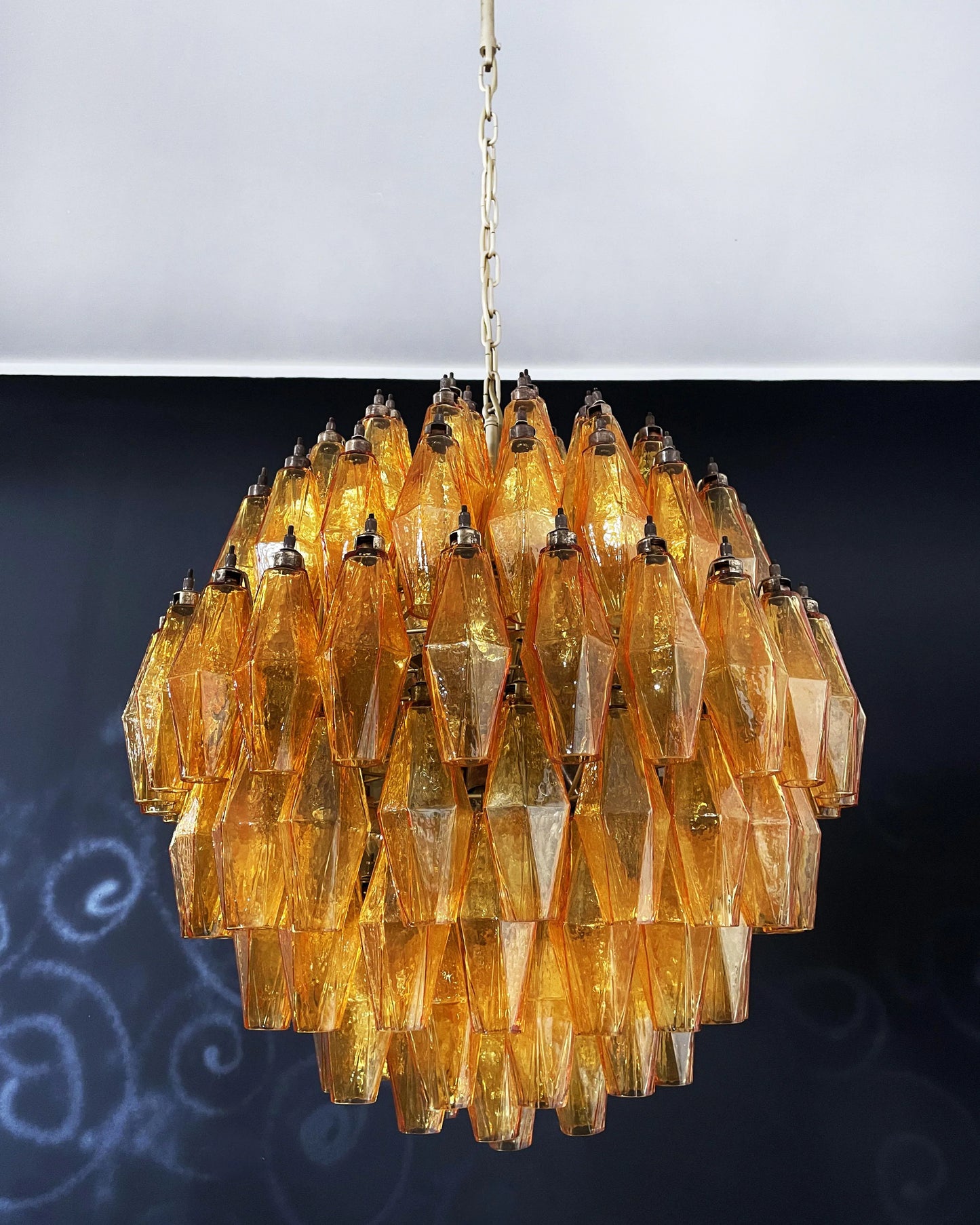 Spherical Murano Poliedri Amber Glass Chandelier - Nuvé