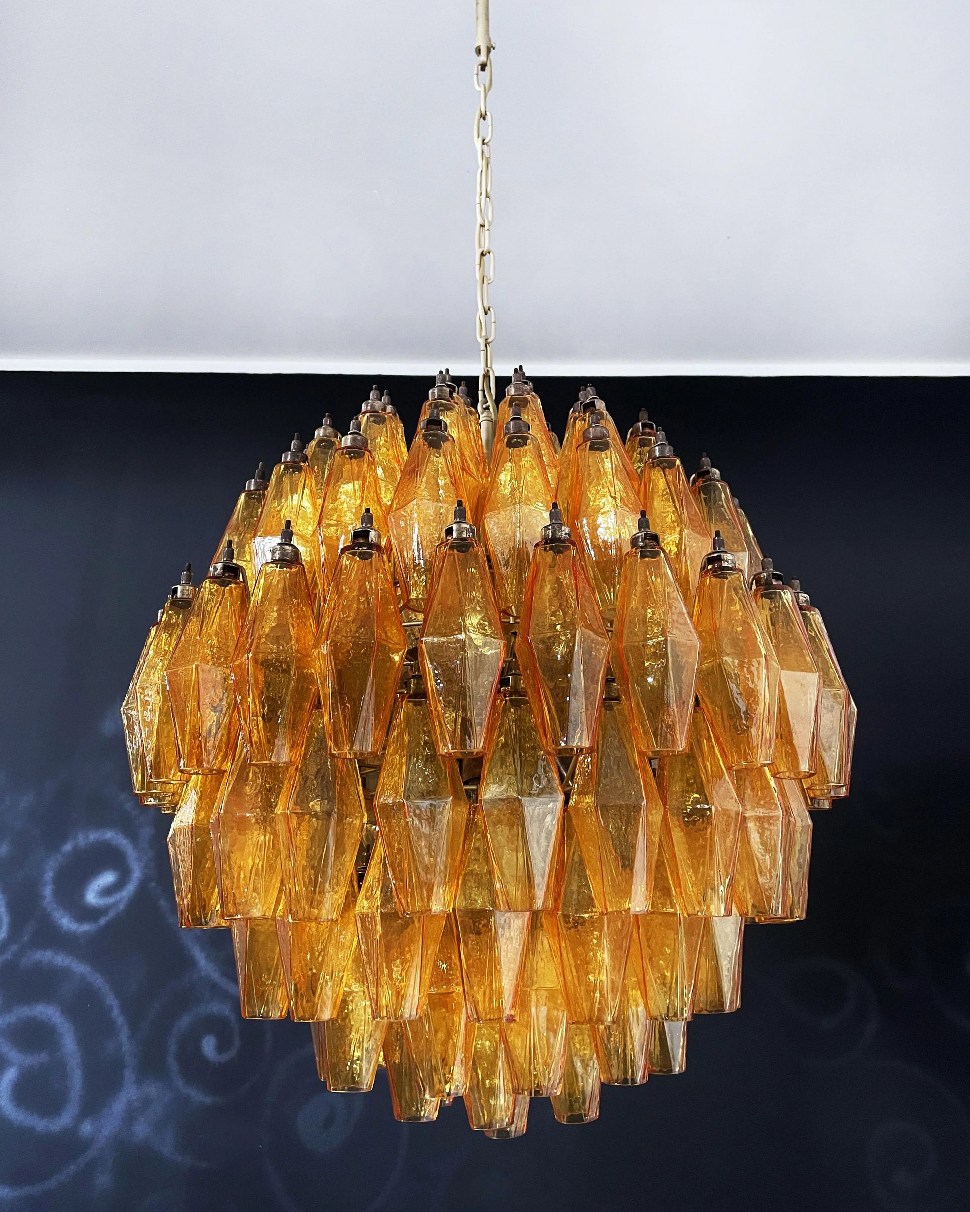 Spherical Murano Poliedri Amber Glass Chandelier - Nuvé