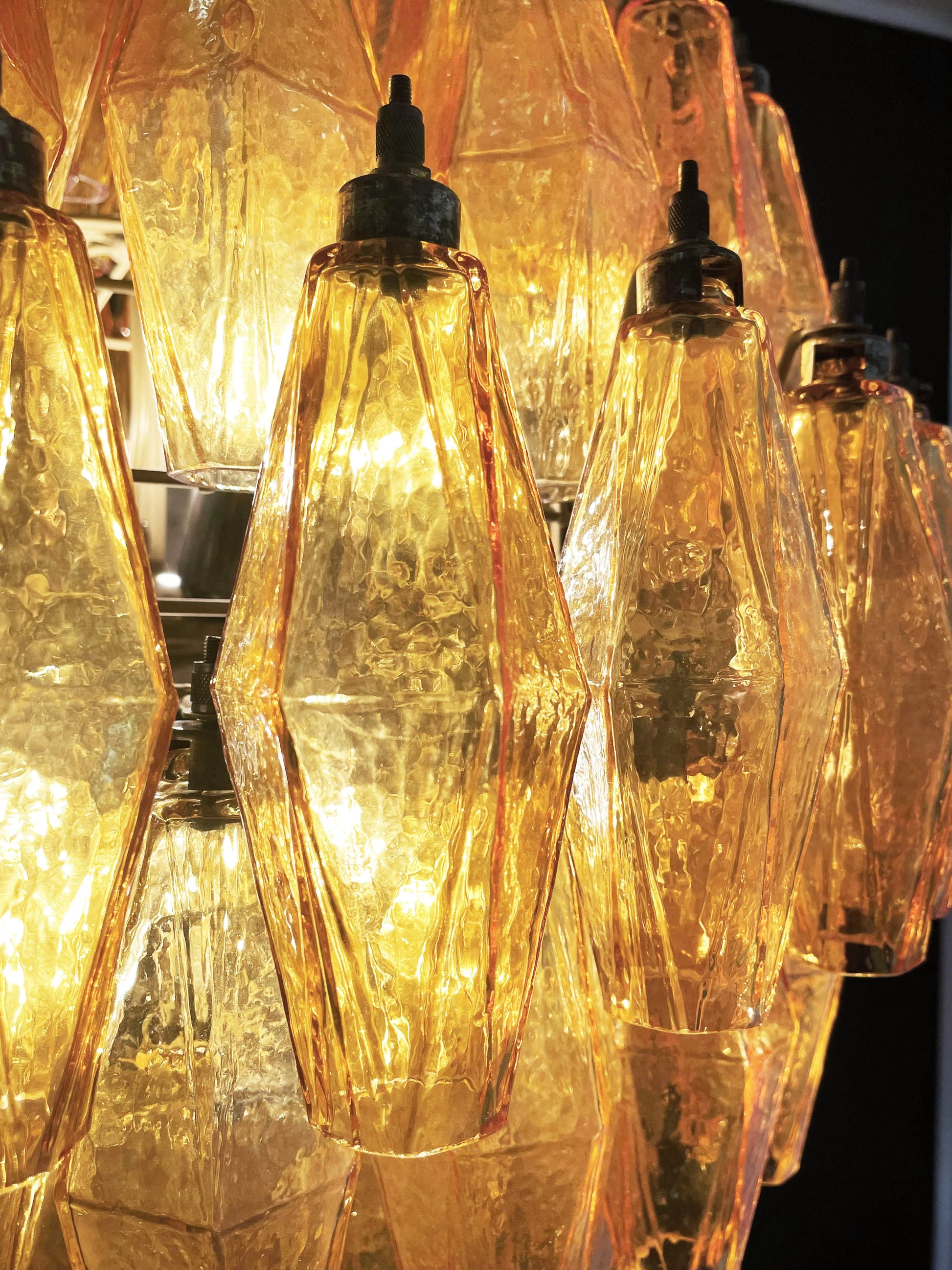 Spherical Murano Poliedri Amber Glass Chandelier - Nuvé