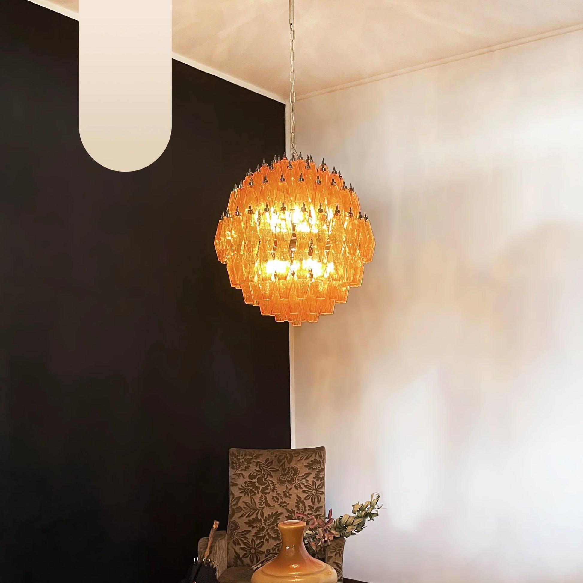 Spherical Murano Poliedri Amber Glass Chandelier - Nuvé