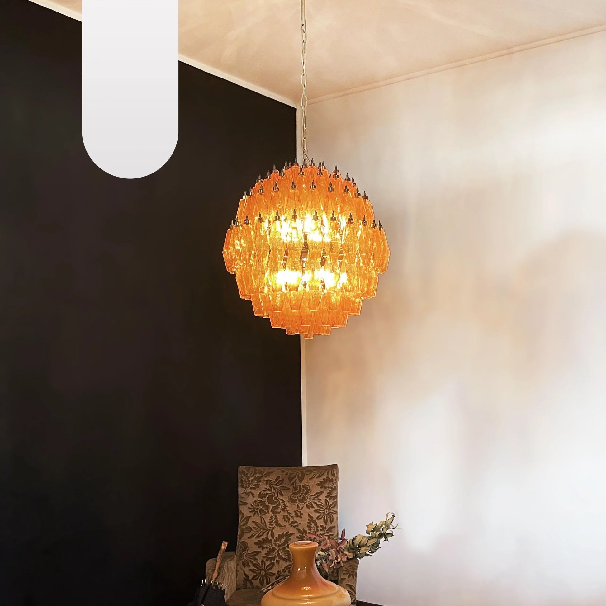 Spherical Murano Poliedri Amber Glass Chandelier - Nuvé