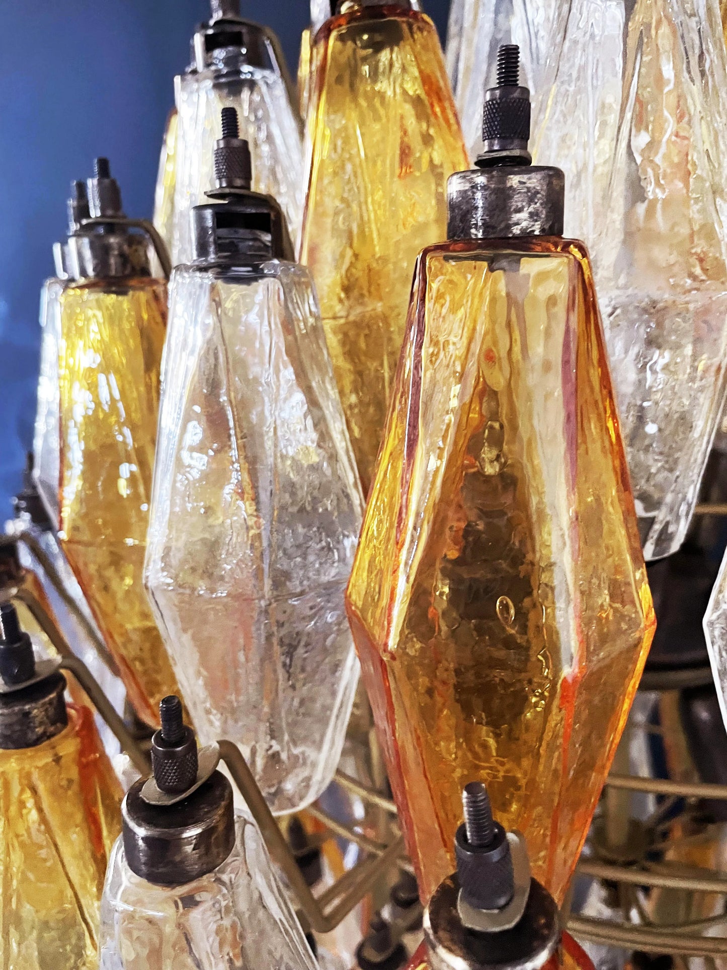 Spherical Murano Poliedri Amber Transparent Glass Chandelier - Nuvé