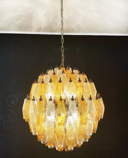 Spherical Murano Poliedri Amber Transparent Glass Chandelier - Nuvé