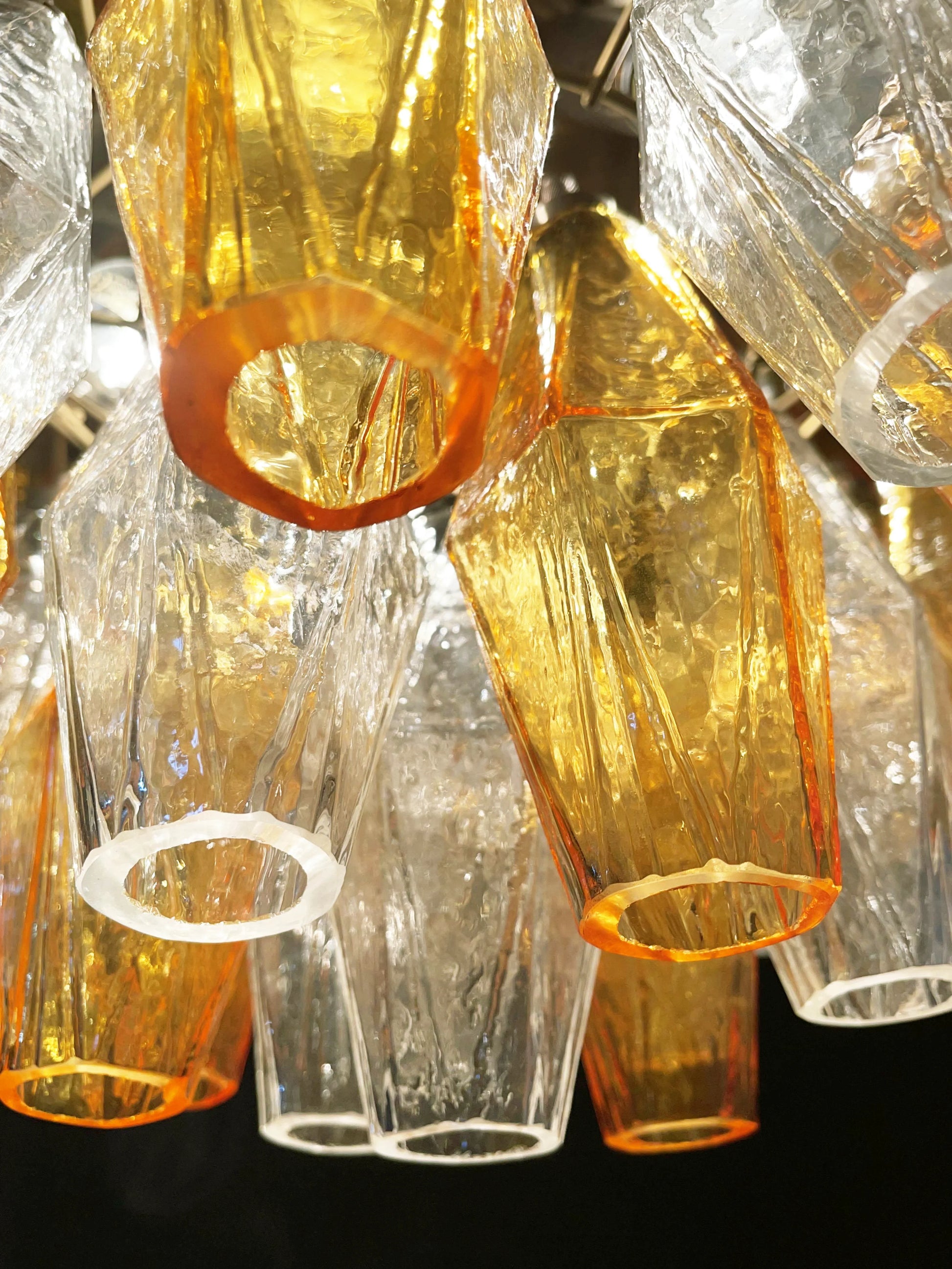 Spherical Murano Poliedri Amber Transparent Glass Chandelier - Nuvé