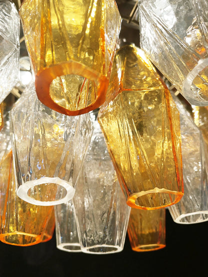 Spherical Murano Poliedri Amber Transparent Glass Chandelier - Nuvé