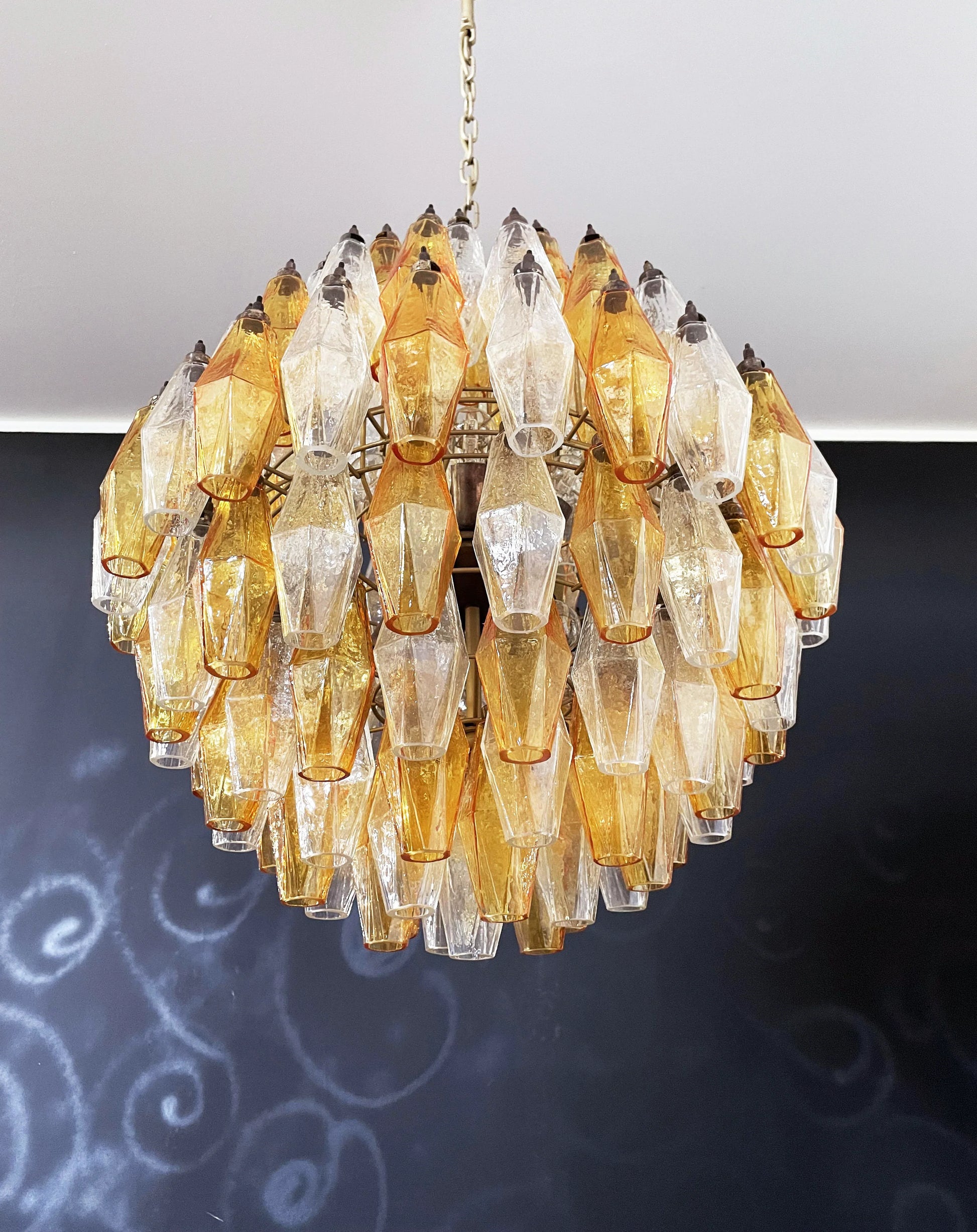 Spherical Murano Poliedri Amber Transparent Glass Chandelier - Nuvé
