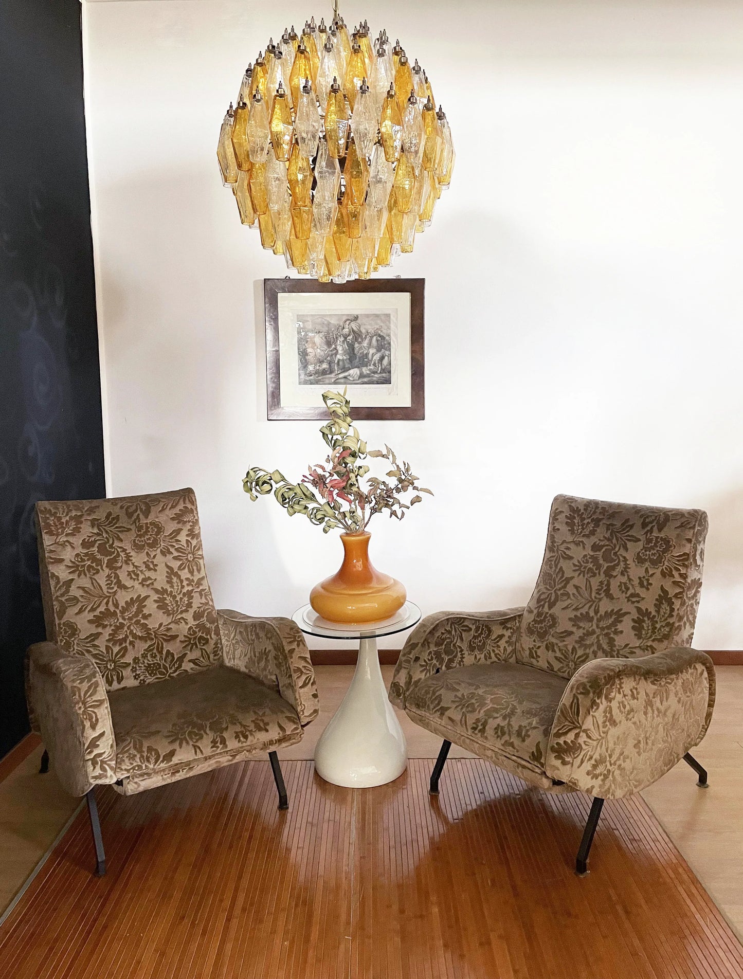 Spherical Murano Poliedri Amber Transparent Glass Chandelier - Nuvé