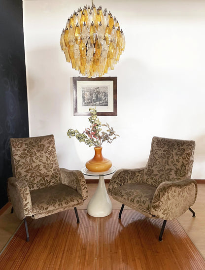 Spherical Murano Poliedri Amber Transparent Glass Chandelier - Nuvé