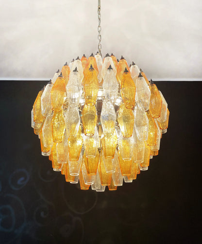 Spherical Murano Poliedri Amber Transparent Glass Chandelier - Nuvé