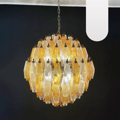 Spherical Murano Poliedri Amber Transparent Glass Chandelier - Nuvé