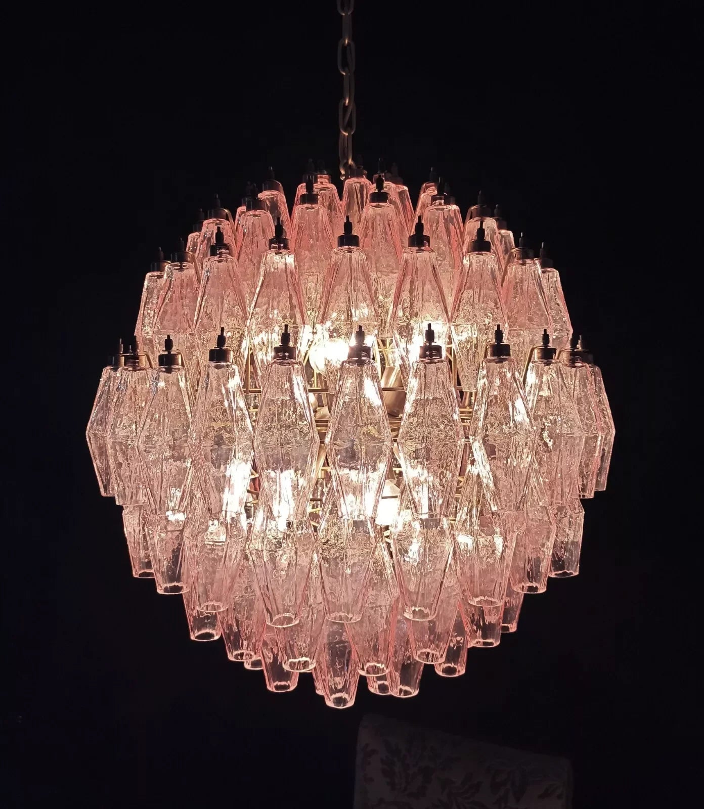 Spherical Murano Poliedri Pink Glass Chandelier - Nuvé