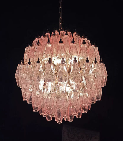 Spherical Murano Poliedri Pink Glass Chandelier - Nuvé