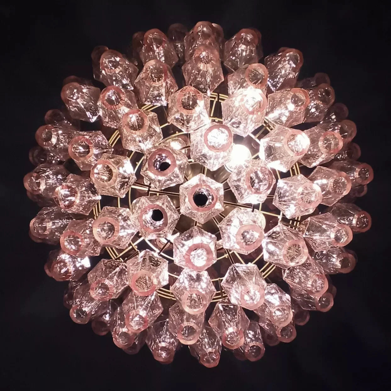 Spherical Murano Poliedri Pink Glass Chandelier - Nuvé
